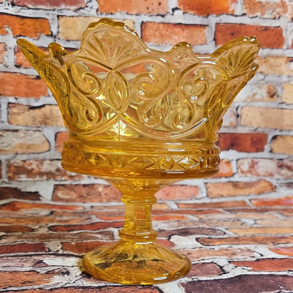 FOSTORIA Amber Glass Crown Pedestal Compote Bowl